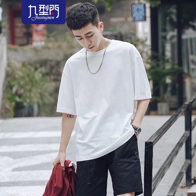 [HCM]Áo Thun Trơn Nam Nữ Form Rộng Tay Lửng Trắng Đen