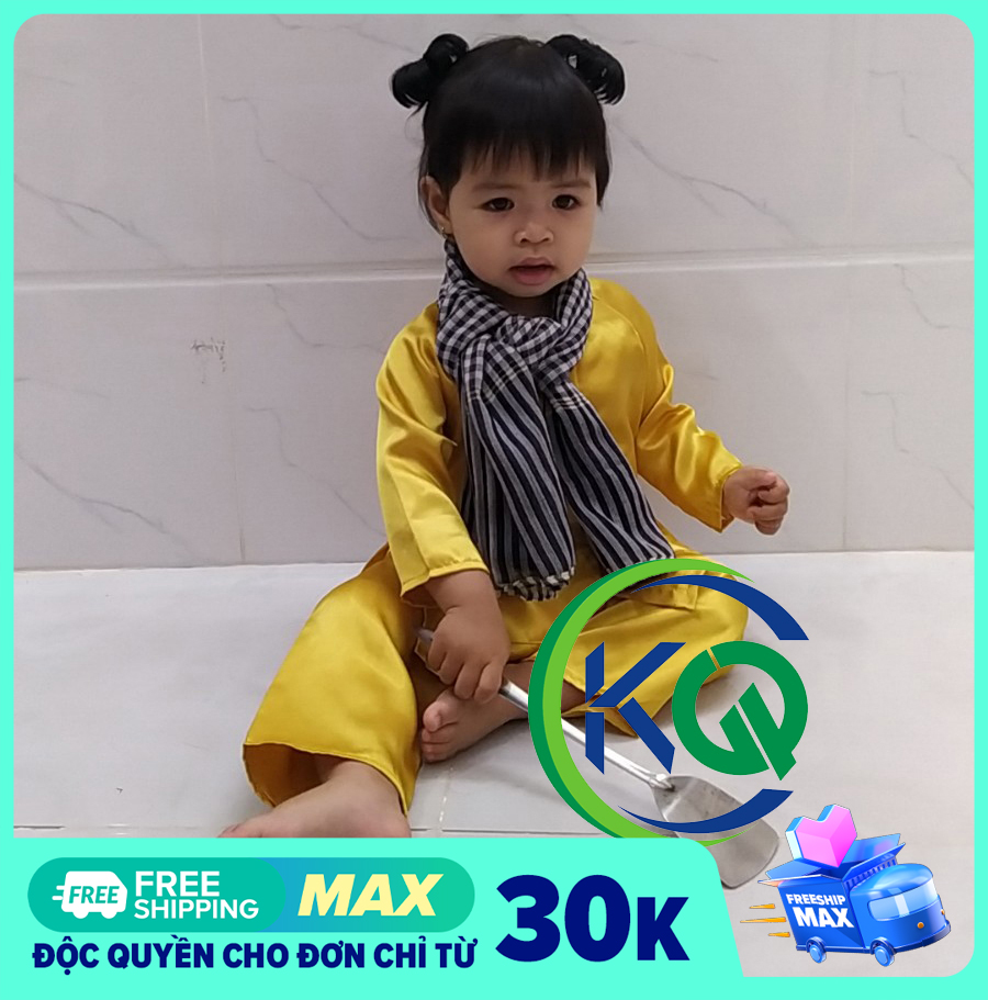 SET BỘ BÀ BA VÀ KHĂN RẰN NAM BỘ CHO BÉ - VẢI PHI BÓNG