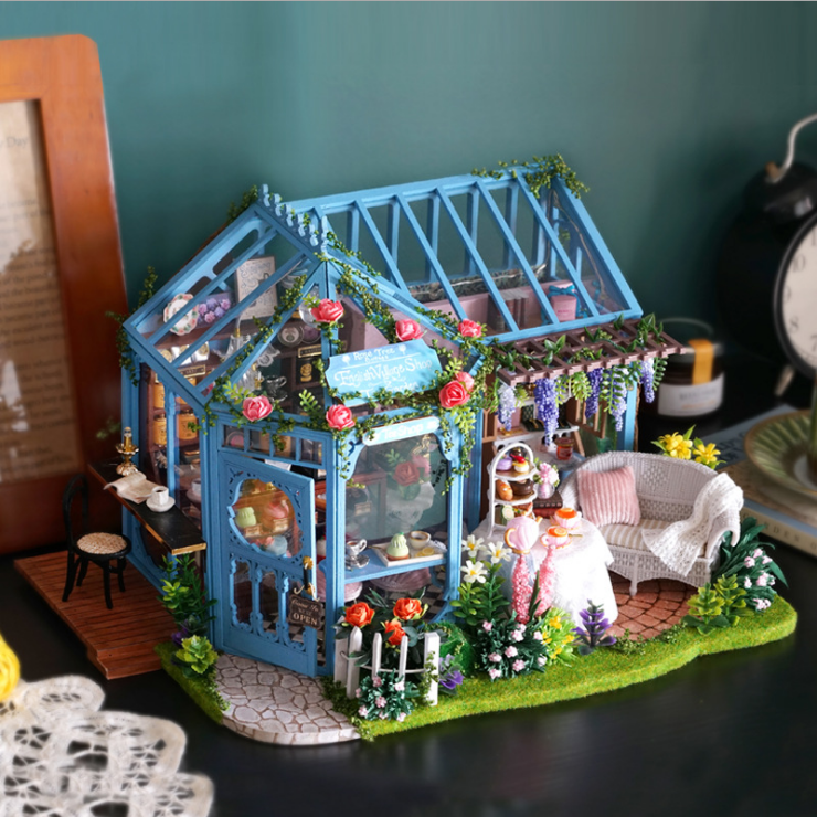 Mô hình nhà DIY Doll House Rose Garden Tea House Kèm Mica Chống bụi