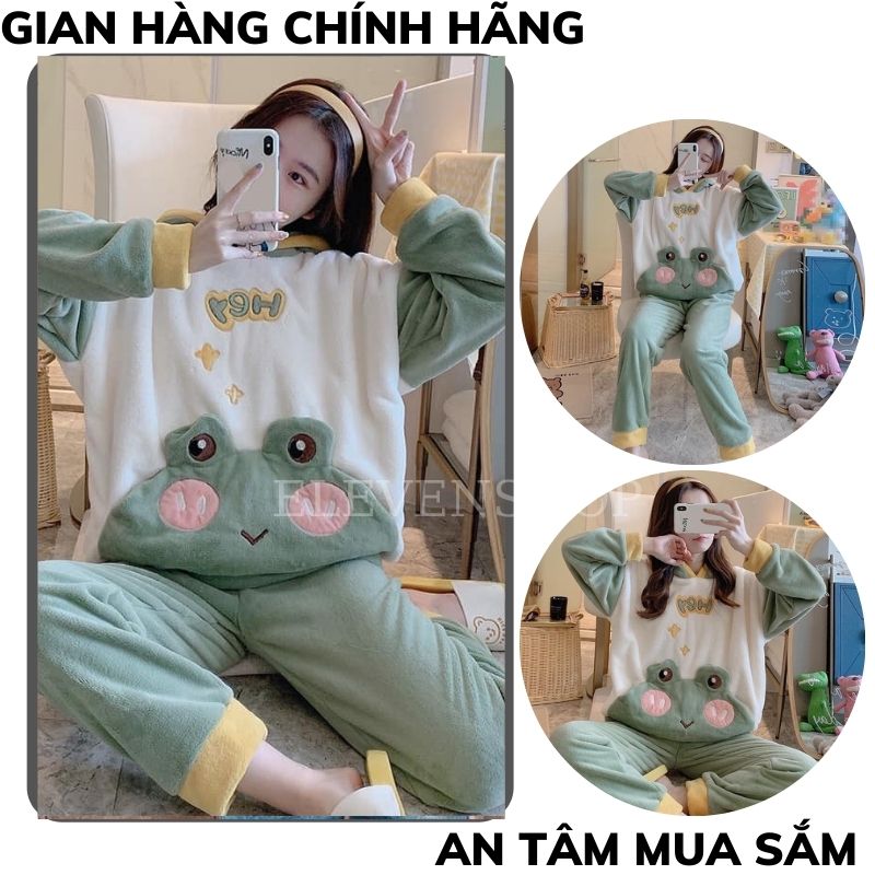Bộ ngủ lông ếch xanh giữ nhiệt tốt, nhung bông mềm mịn bộ lông cho nữ siêu ấm, bộ mặc nhà ELEVENSHOP,bộ lông nữ, áo lông nữ, bộ ngủ lông cừu ulzzang, bộ ngủ lông unisex, bộ ngủ nữ dễ thương, sét bộ đồ nữ, bộ pizama lông