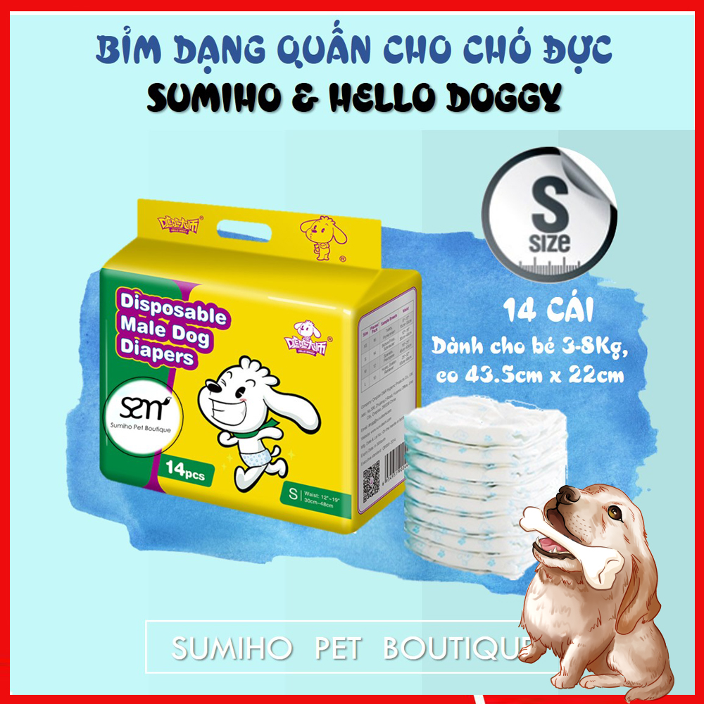 [Hoàn tiền 6%] Bỉm quần cho chó mèo đực Sumiho size S 14 cái dành cho chó 3-8Kg, eo 43.5cm x 22cm