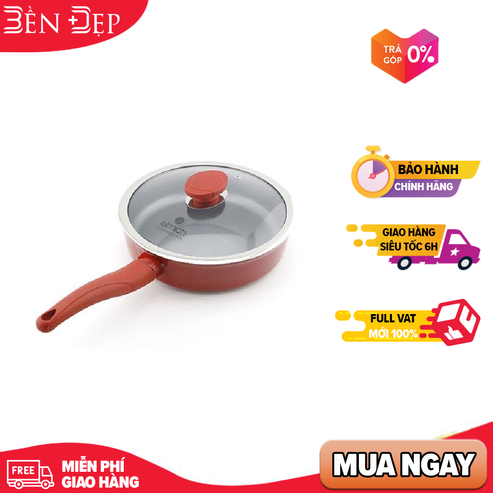 Chảo chống dính elmich cao cấp có vung kính đáy từ-vitaplus fiore 24cm-el0350
