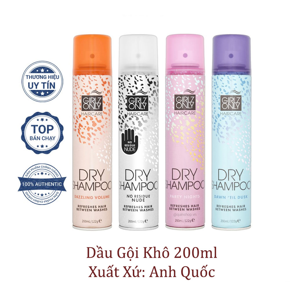 Dầu Gội Khô Girlz Only Dry Shampoo (Party Nights/ Dawn Til Dusk/ Dazzling Volume/ No Residue Nude)