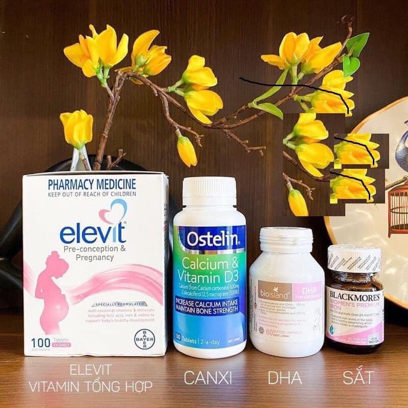 COMBO 4 SP BẦU ÚC - BỘ TỨ VITAMIN ÚC DÀNH CHO BÀ BẦU (Elevit, Canxi, DHA, Sắt)