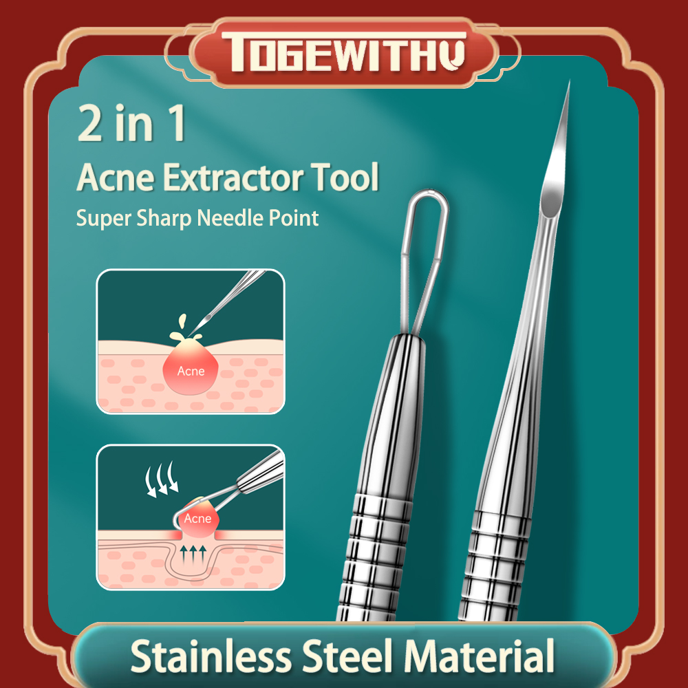 Loại bỏ mụn đầu đen nhọn, dụng cụ nặn mụn mụn trứng cá 2 trong 1 dụng cụ tẩy trắng bằng thép không gỉ kim loại bỏ mụn trứng cá chuyên nghiệp