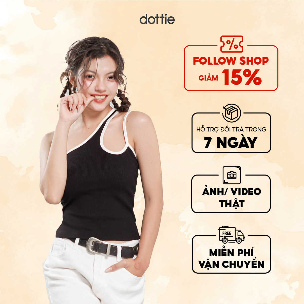 Dottie - áo thun kiểu cut out - đen- t0801