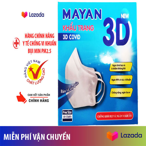 Hộp 10 khẩu trang y tế 3d mask mayan pm2.5 n95 màu xanh dương chống vi khuẩn và bụi mịn