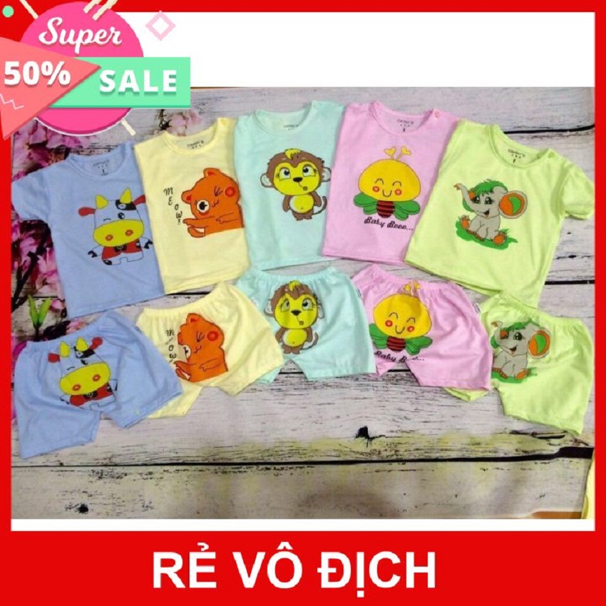 Sét 5 Bộ Quần Áo Sơ Sinh Cho Bé Từ 5-15kg - Bộ Cotton Cộc Tay Con Ong Cài Cúc Vai Cho Bé - Quần Áo Trẻ Em - Đồ Sơ Sinh