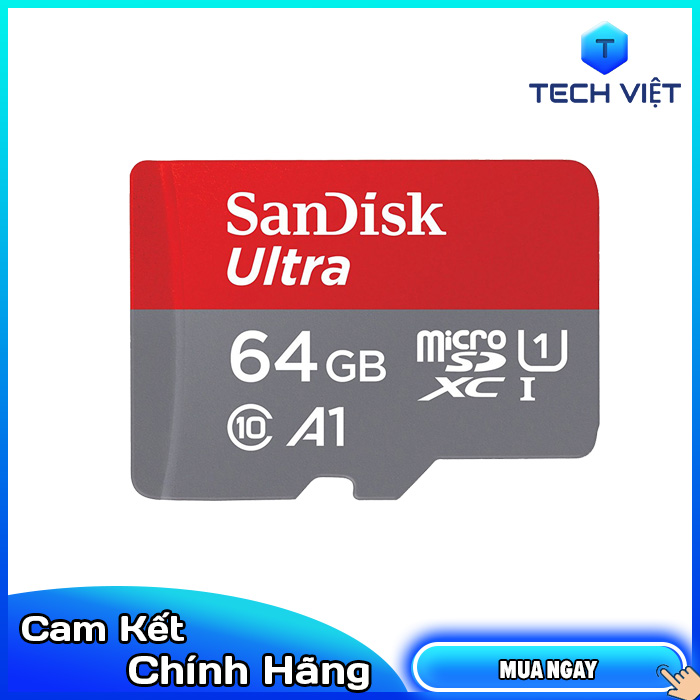 [HCM][HÀNG CHÍNH HÃNG] Thẻ nhớ MicroSDXC SanDisk Ultra A1 64GB Class 10 U1 100MB/s - Tech Việt