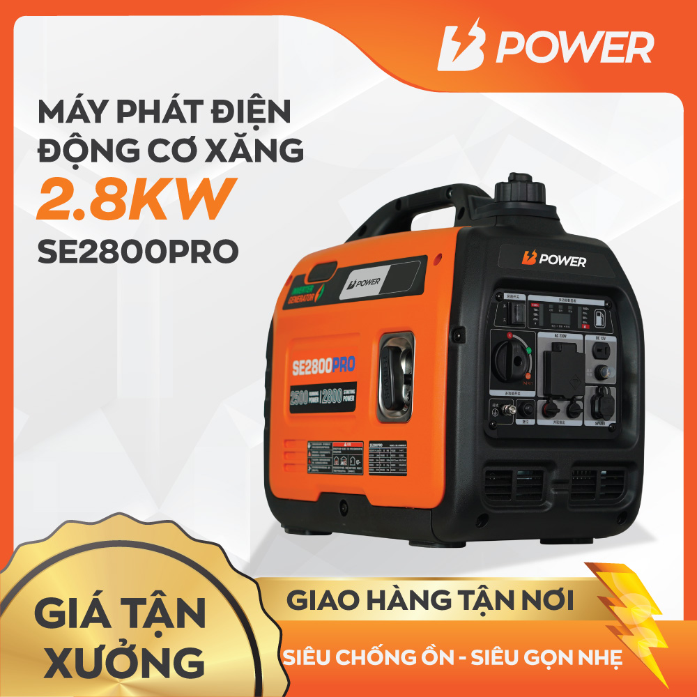 Máy phát điện động cơ xăng b-power 2.8kw se2800pro dòng điện 220v, sử dụng công nghệ tiết kiệm xăng giảm tiếng ồn