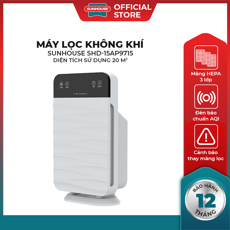(SẴN HÀNG) Máy Lọc Không Khí Thông Minh SUNHOUSE SHD-15AP9715, Thiết Kế Nhỏ Gọn, Hiện Đại, Hệ Thống Lọc 3 Lớp - Lọc Mạnh Mẽ-Sạch-Nhanh Chóng, Máy Chạy Êm Ái, Tiếng Ồn Nhỏ, Dễ Vệ Sinh Lọc Không Khí, Khử Mùi, Lọc Bụi Mịn, BH 12 THÁNG
