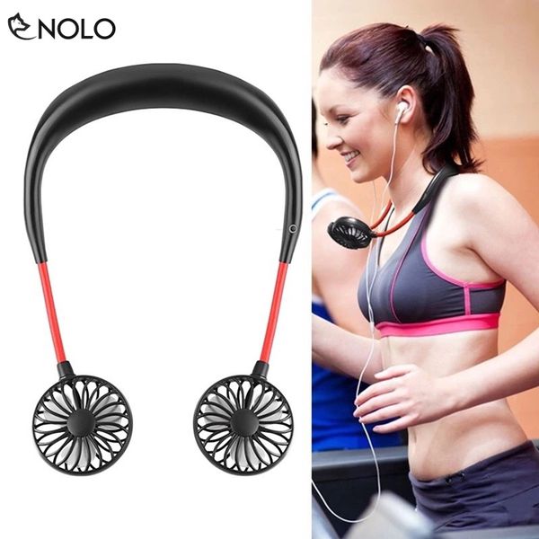 Quạt tích điện mini đeo cổ có cổng sạc USB