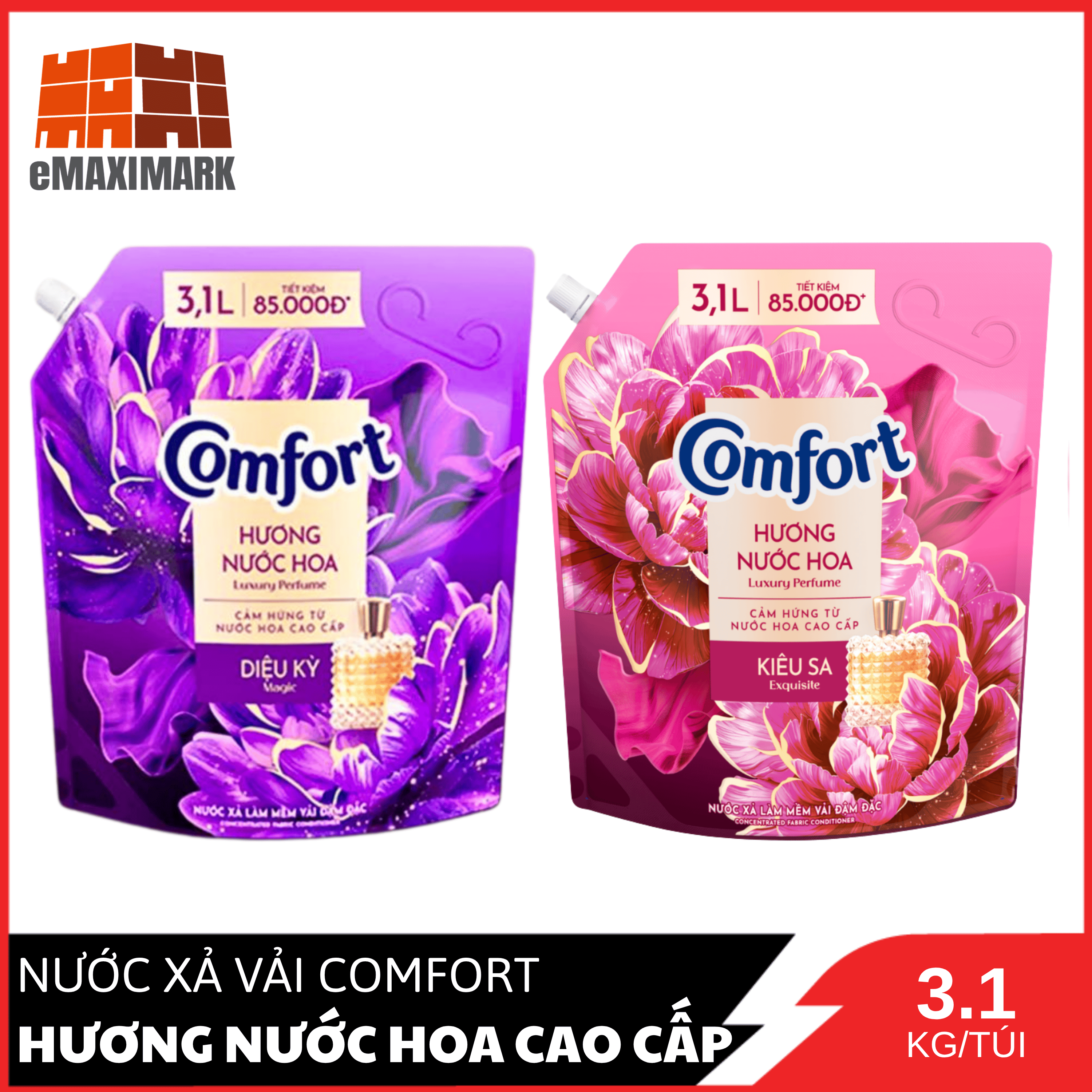 Nước xả vải comfort nước hoa diệu kỳ kiêu sa túi 3.1l