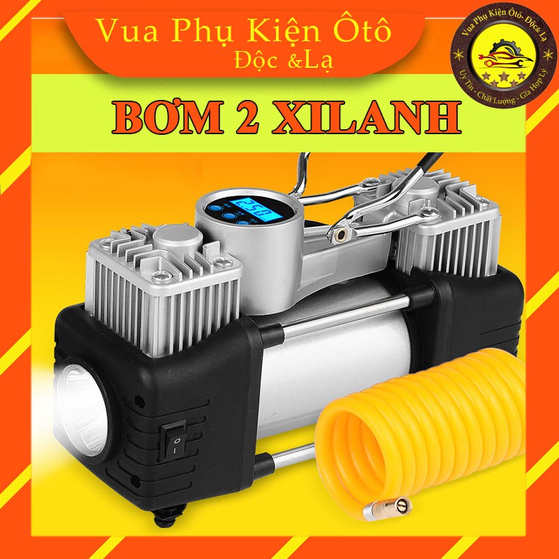Bơm Lốp Ô Tô 2 Xilanh  [BH 6 Tháng]- Đồng hồ điện tử tự ngắt - máy bơm mini, bơm xe ô tô, bơm ô tô, 	bơm ô tô mini, bơm xe oto, bơm xe hơi