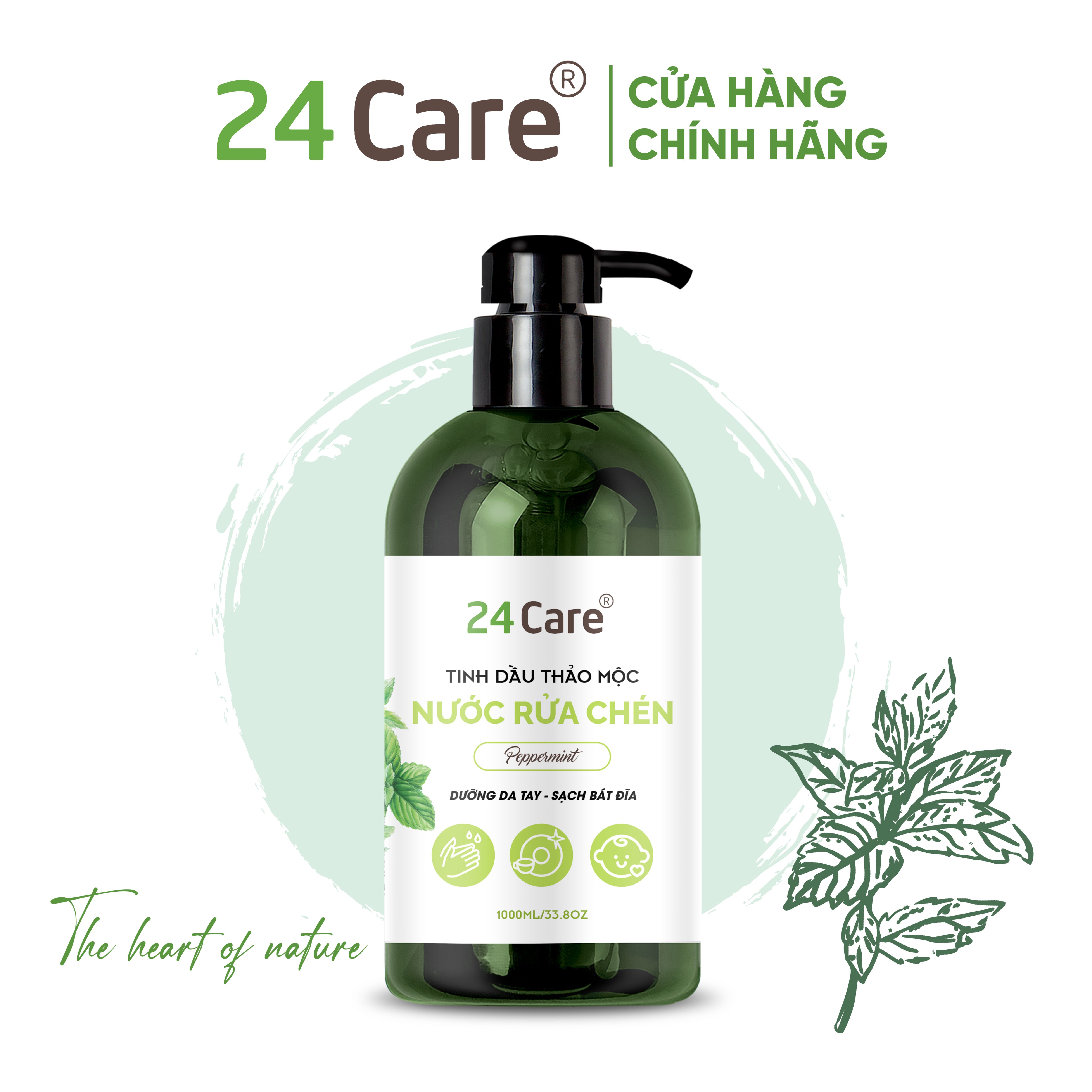 Nước rửa chén hữu cơ trẻ em 24Care 300ml/ 1L - mềm mại da tay, làm sạch tự nhiên, an toàn sức khỏe cả gia đình