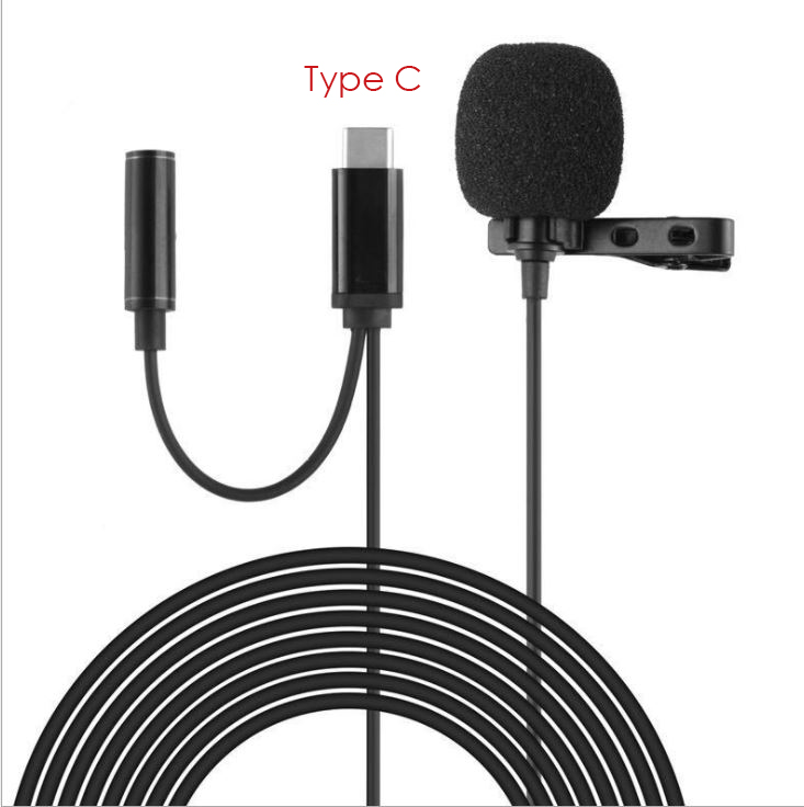 Micro kẹp áo thu âm chân Type c kèm jack chia dùng cho điện thoại, máy tính bảng