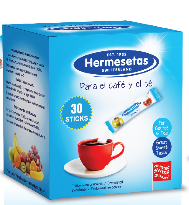Đường ăn kiêng hermesetas hộp 30 stick | thụy sĩ | sản phẩm tốt cho sức khỏe - đặc biệt người ăn kiêng và tiểu đường