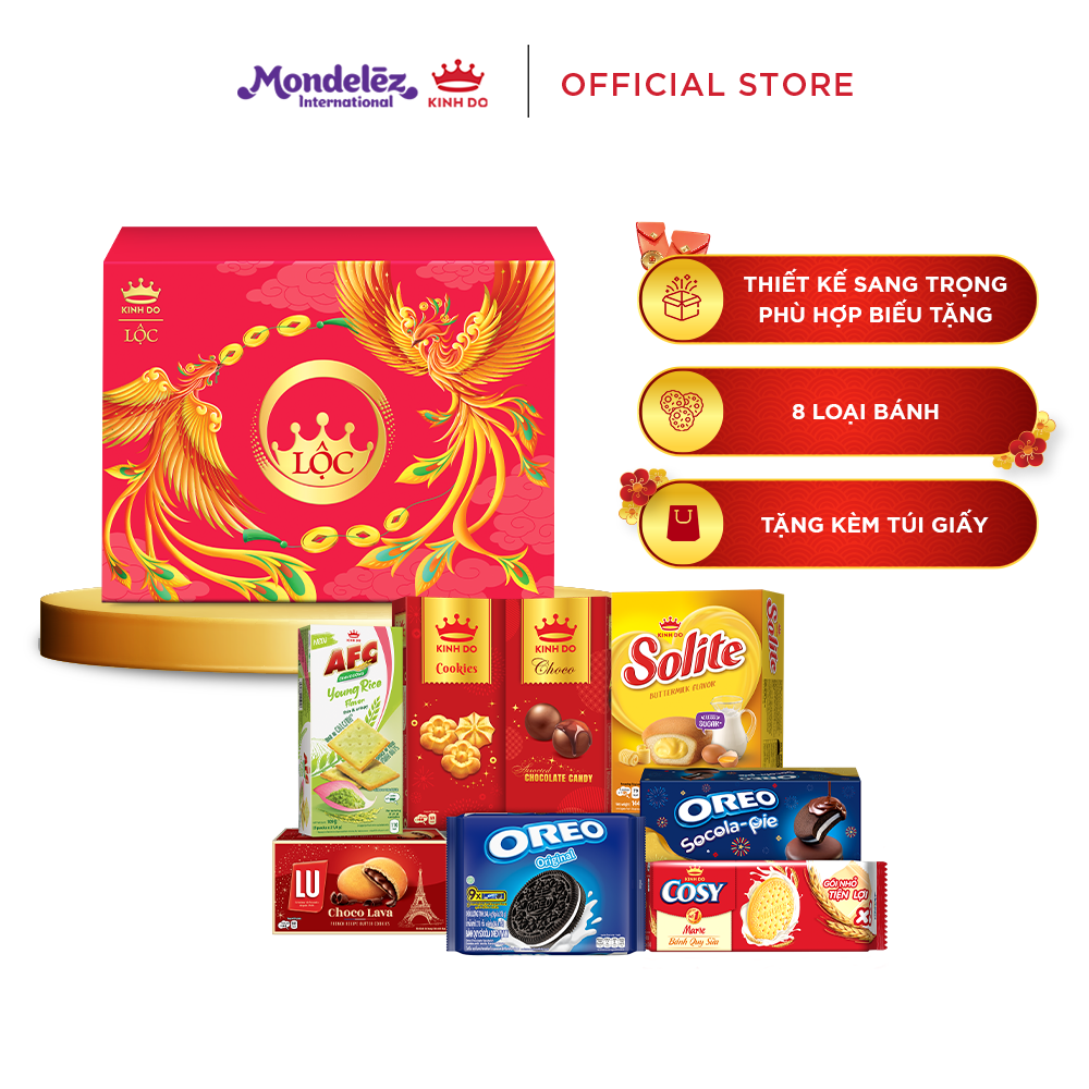 [CÓ TÚI GIẤY] Bộ Quà Bánh Tết Kinh Đô Lộc Phát - Hộp Giấy 1,077G Bộ Quà Bánh Tết Kinh Đô Lộc Phát - Hộp Giấy 1,077G