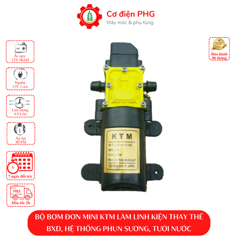 Máy bơm đơn mini phun sương Hiệu KTM chuyên dùng cho bình xịt điện, tưới cây, tưới lan, làm mát không khí| Bình xịt điện