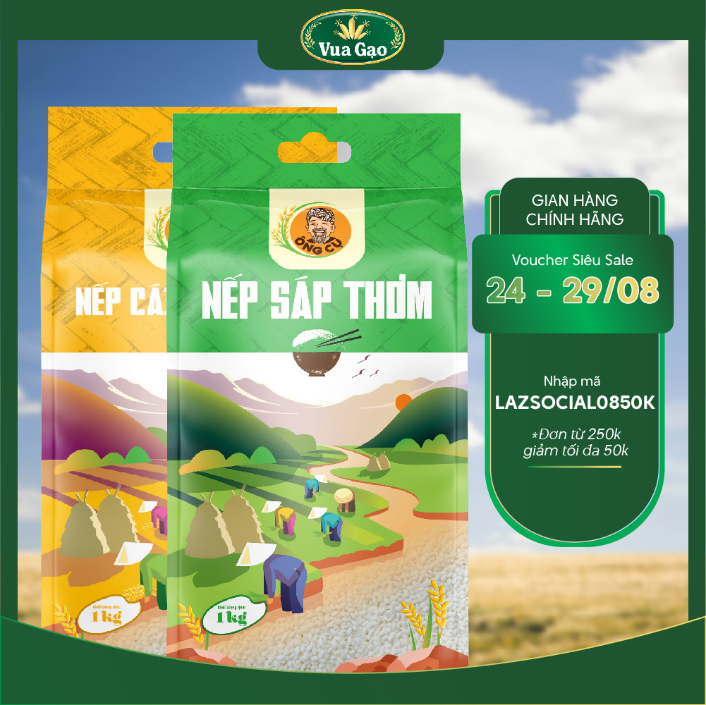 Combo nếp sáp thơm và nếp cái hoa vàng - thương hiệu ông cụ túi 1kg