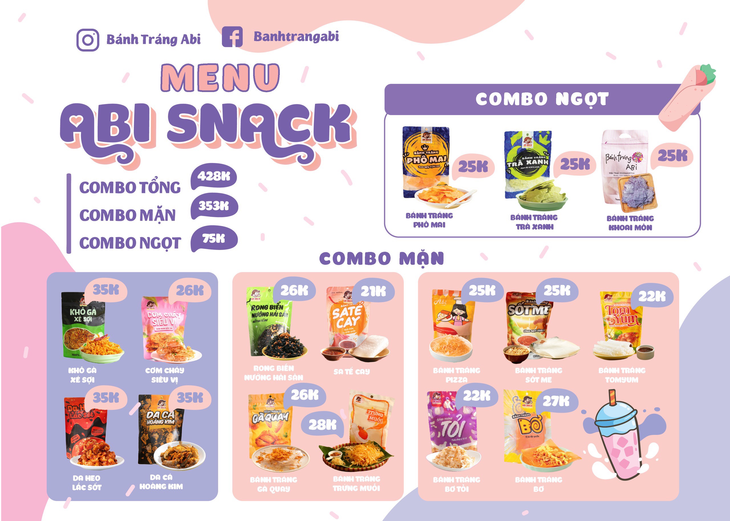 Full menu 15 món bánh tráng Abi đủ vị mặn ngọt