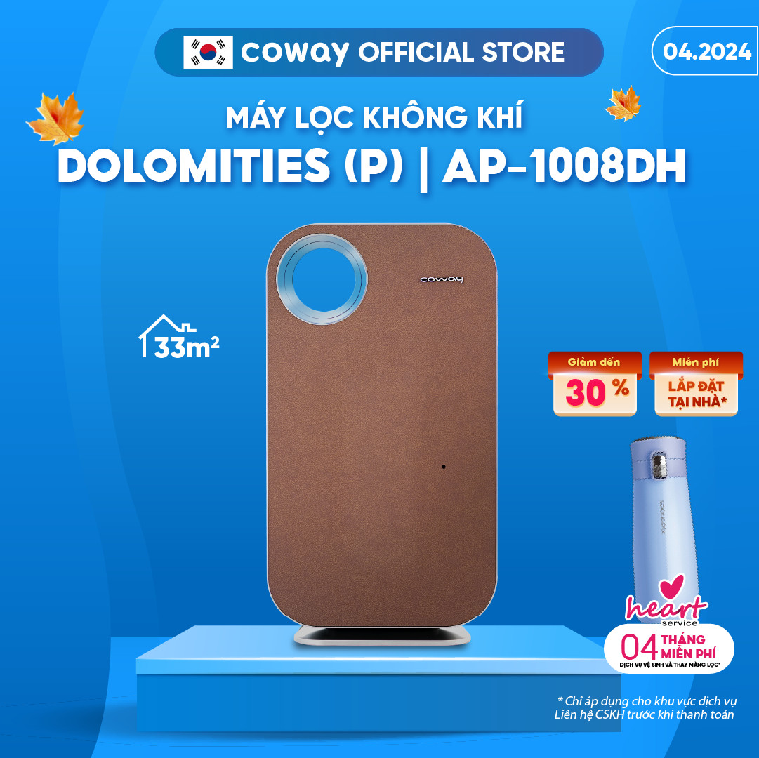 [Chỉ giao HCM và Hà Nội] Máy lọc không khí Coway Dolomities (P) AP-1008DH | Diện tích 33m2 | Loại bỏ bụi mịn PM 0.03, vi khuẩn, cảnh báo thay màng lọc, độ ồn thấp | Hàng chính hãng