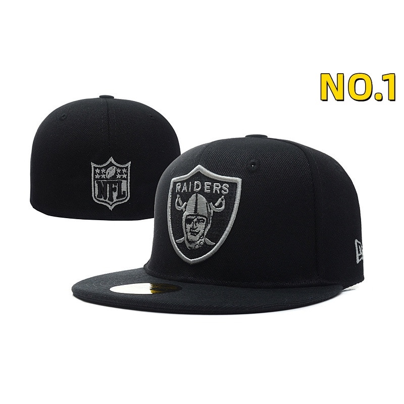 Ready Stock NFL Black Size Cap Oakland Raiders Plain Black Flat Brim Baseball Cap Dallas Cowboys Pentagram Embroidered Full Enclosure Snapback Cap