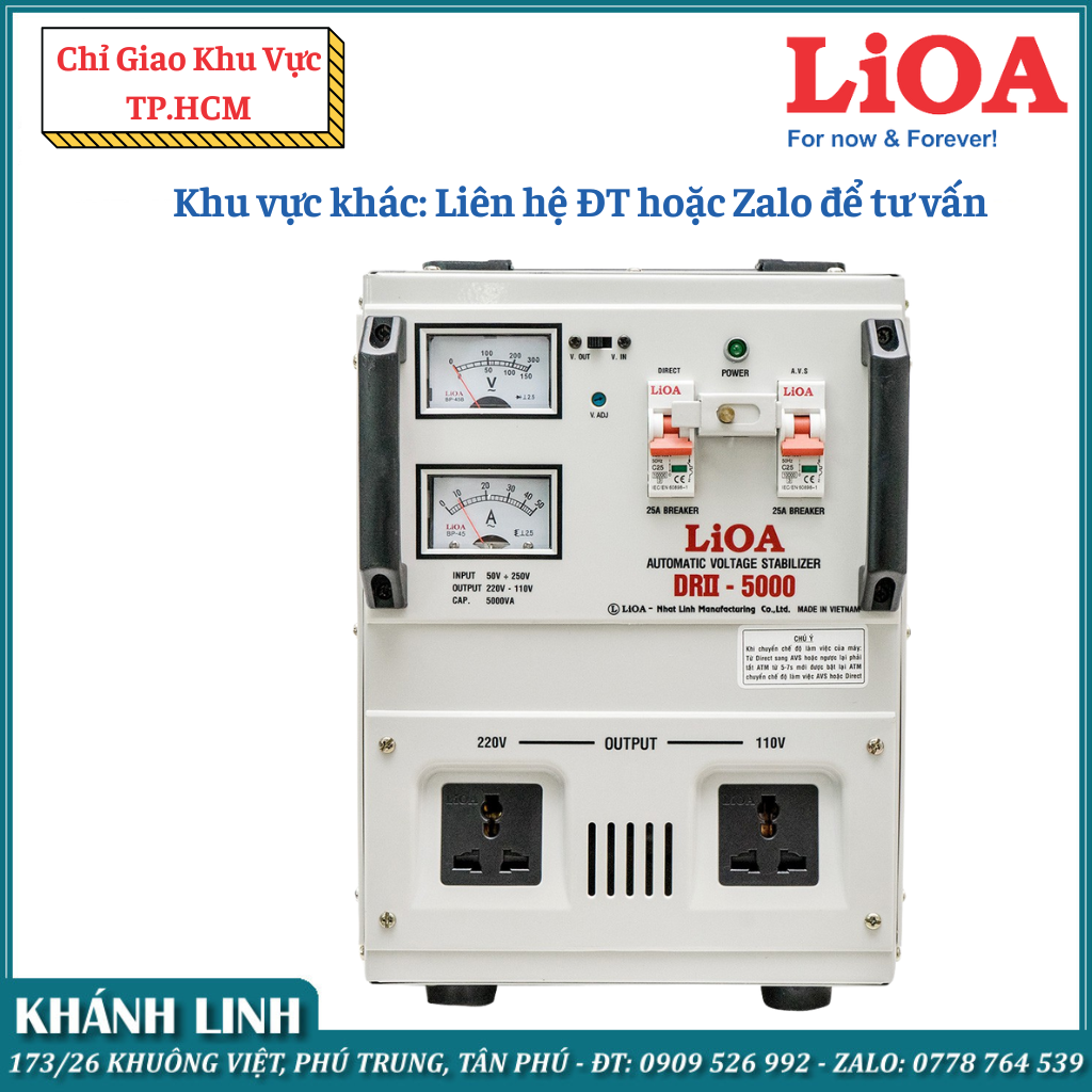 Ổn áp 1 pha lioa drii-5000 ii 5.0kva điện áp vào 50v - 250v