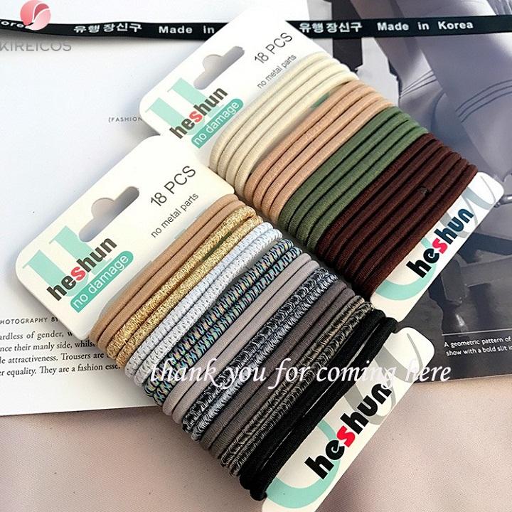 Set 18 dây cột tóc buộc tóc trơn dày nhiều màu