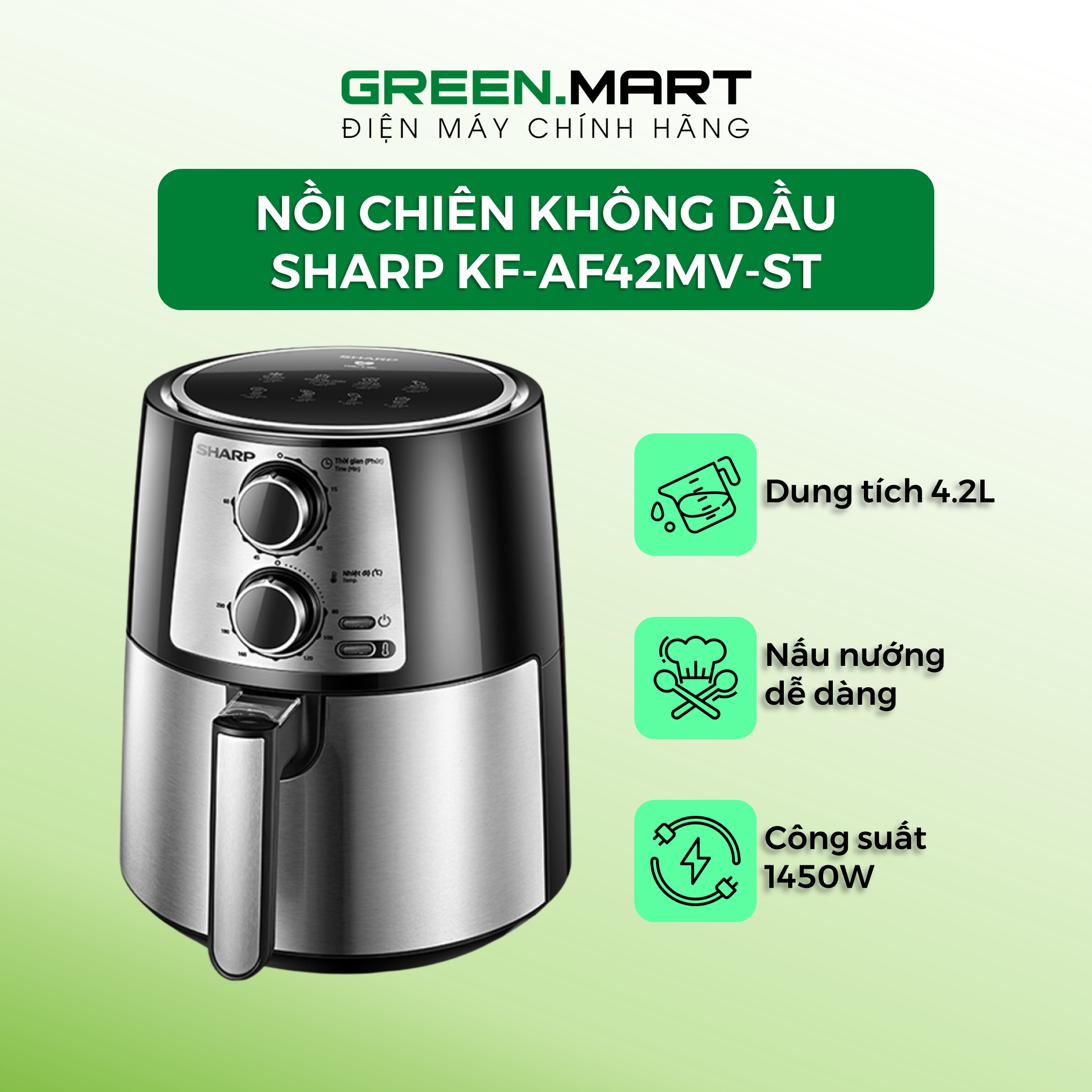 Nồi chiên không dầu sharp kf-af42mv-st | nồi chiên chống dính kf-af42mv-st | hàng chính hãng