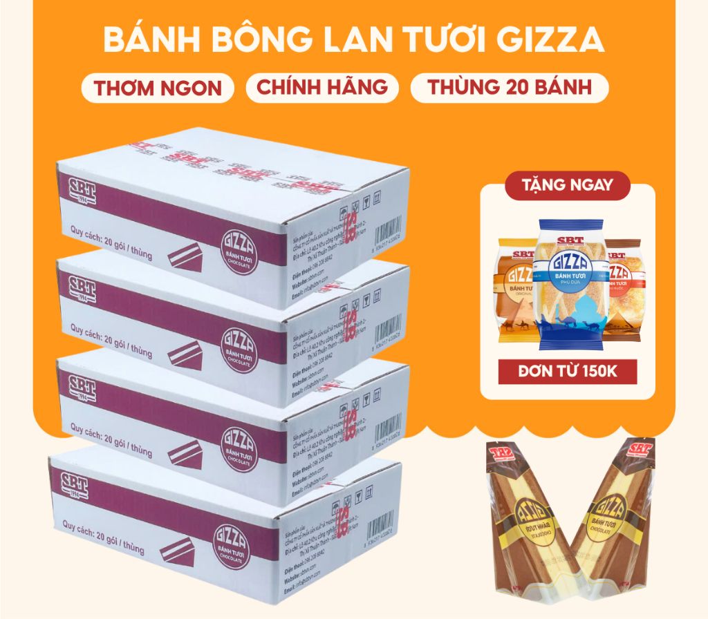 Thùng 20 Bánh Bông Lan Tươi GIZZA Tam Giác Vị Socola Gói 90g Bổ Sung Dinh Dưỡng