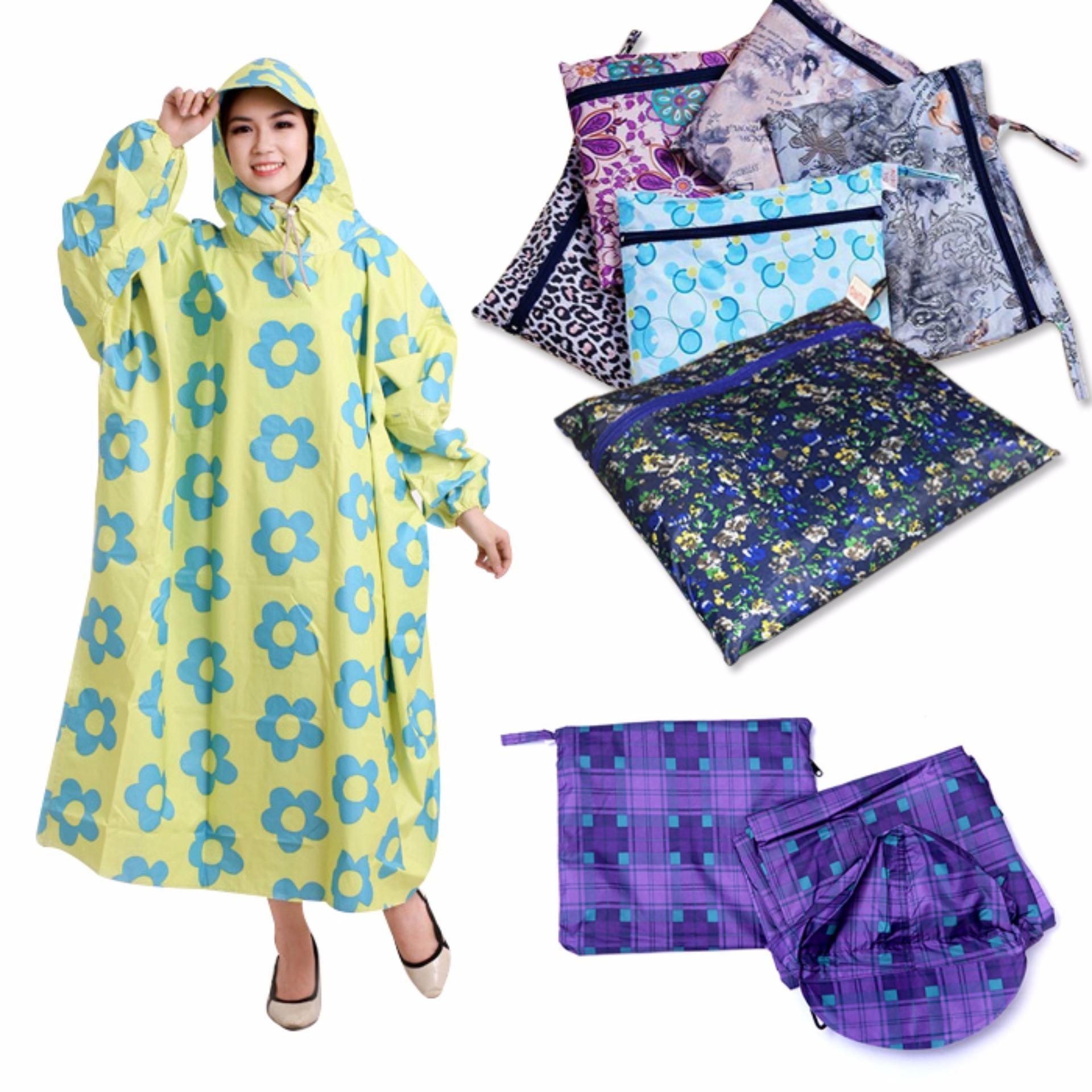 [HCM]Áo Mưa Cao Cấp Bít Bông  Vải Dù Siêu Nhẹ Xinh Xắn Họa Tiết Hoa Chất Liệu Pvc Siêu Nhẹ.