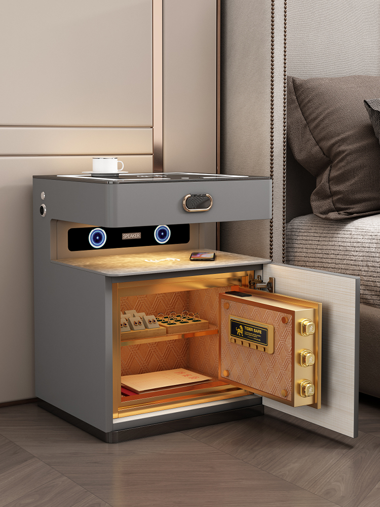 Tủ Đầu Giường Thông Minh Có Két Sắt 2 Xạc Không Dây, Đèn Led 3 màu, Loa bluetooth, Tap Đầu Giường Đa Chức Năng