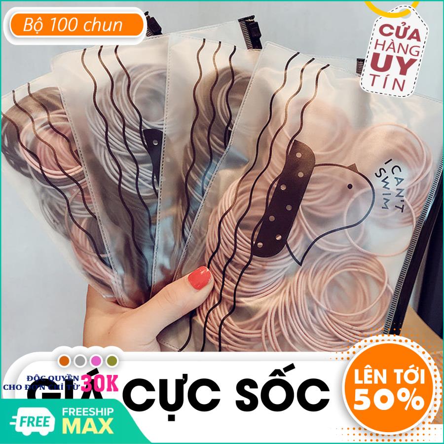 (Bộ 100) Dây thun buộc tóc, Set 100 dây thun buộc tóc - dây cột tóc, thun buộc tóc,Túi Cột tóc, buộc tóc chun scrunchies siêu bự tiện lợi, xinh sắn