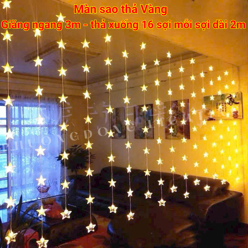 Đèn rèm thả Ngôi Sao Dài 3m Trang trí Noel Lễ Tết siêu xinh
