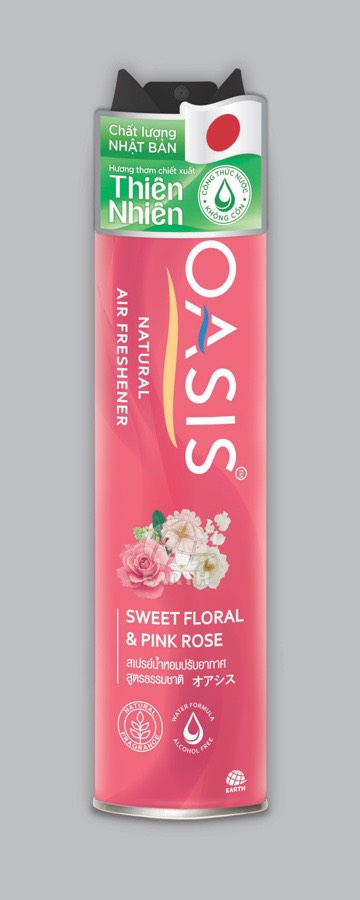 Xịt thơm phòng Oasis Natural Hoa Hồng 320ml hương thơm thiên nhiên làm tươi mát không gian Sweet Floral & Pink Rose