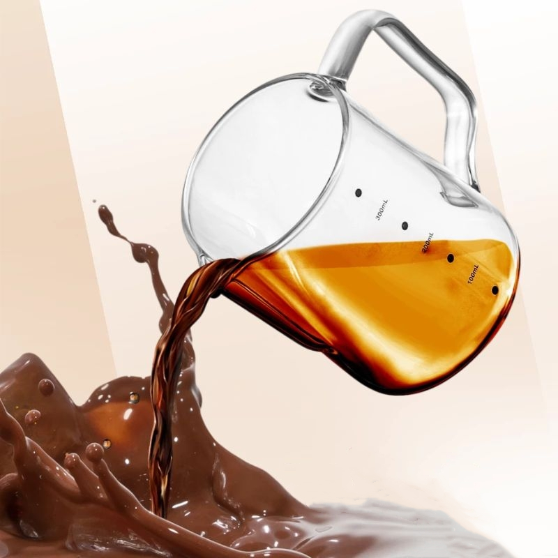 350 600ml Máy tạo bọt sữa thủy tinh Borosilicate cao với đo búa chịu nhiệt sữa thủy tinh cà phê cappuccino latte nghệ thuật hơi nước máy barista sữa lon tạo bọt cốc với bếp và lò vi sóng an toàn