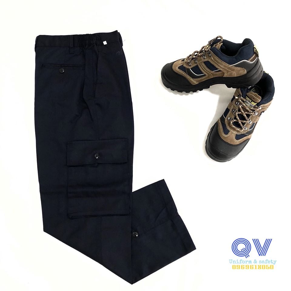 Quần bảo hộ lao động - tím than phối ghi - vải kaki 31- túi hộp