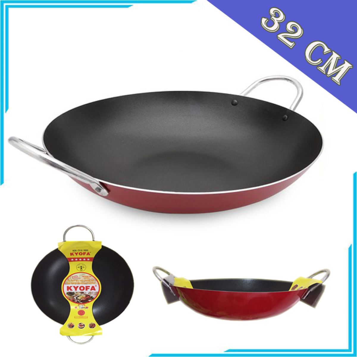 Chảo chống dính 2 quai công nghệ Hàn Quốc Kyofa 34cm bảo hành 1 tháng - sơn tĩnh điện chịu nhiệt tốt