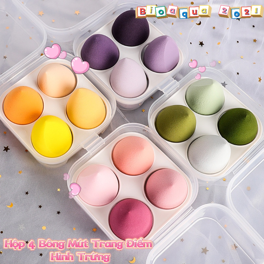Hộp 4 bông mút trang điểm hình trứng