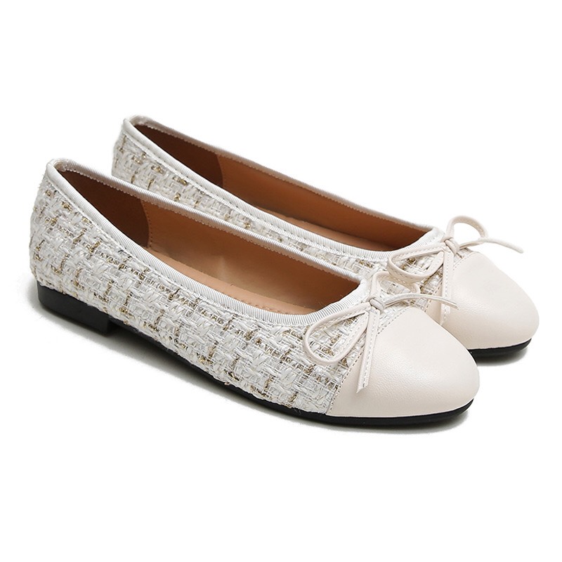 Giày bệt búp bê nữ phối dạ đính nơ xin xắn hàng chuẩn đẹp-B24