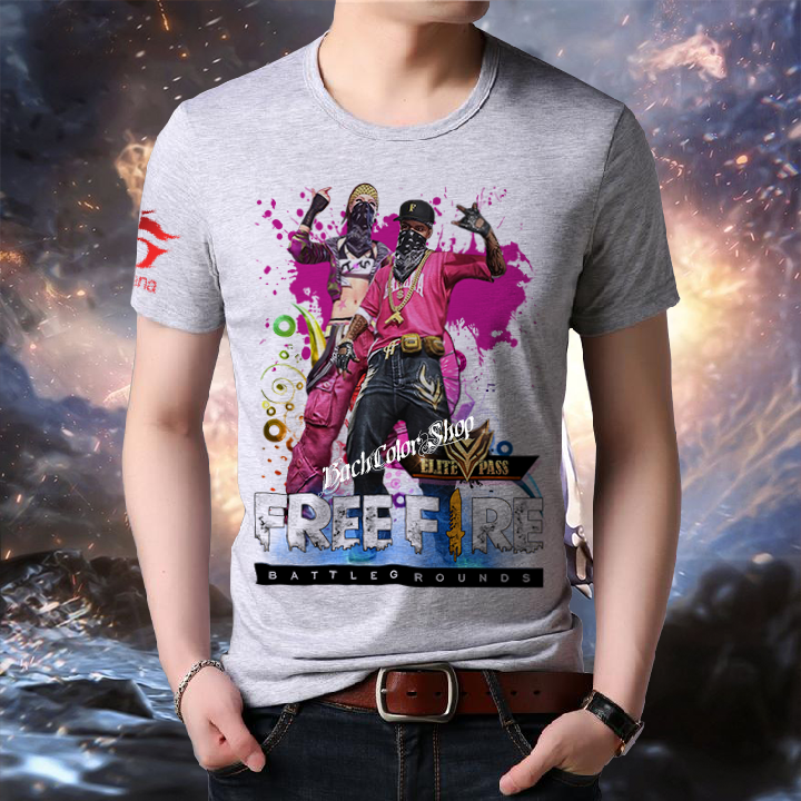 Áo Thun Free Fire Team TVC Mùa 2 HipHop Màu Xám