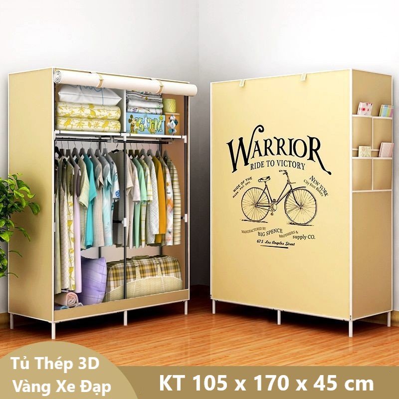 Tủ vải đựng quần áo cao cấp 3D 2 buồng 6 ngăn