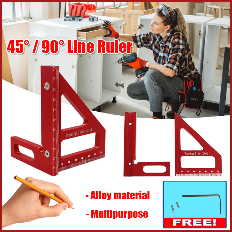 Thước đo 45 90 độ thước thước đo góc vuông nhôm tam giác hợp kim gia công gỗ dụng cụ đo chính xác cao kỹ sư thợ mộc