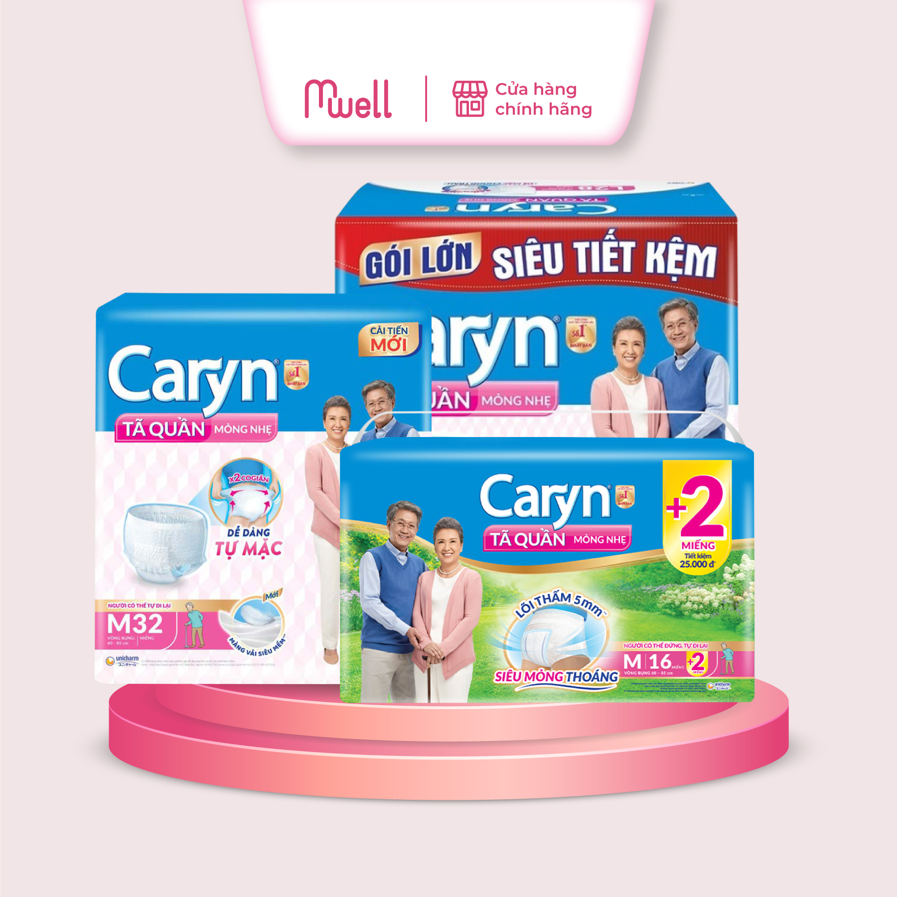 Tã quần người lớn caryn bỉm quần gói lớn nhiều size m16 m32 l5 l14 l28 xl12 xl24 mỏng nhẹ chống tràn