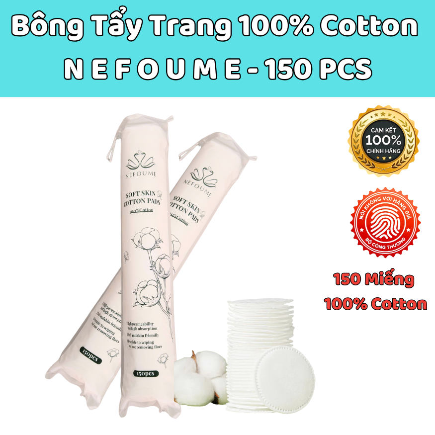 Nefoume 100% Cotton Makeup Remover Cotton Pads - 150 Pieces, Natural Makeup Remover Cotton, Good Absorption, Safe for Skin, Genuine.