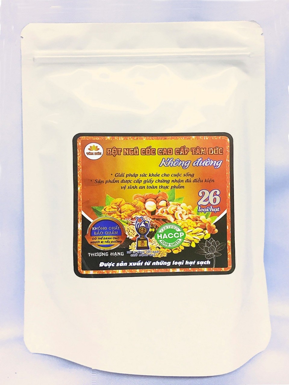Bột ngũ cốc không đường 26 loại hạt, Ngũ cốc Tâm đức 26 loại hạt không đường  (túi 500g)