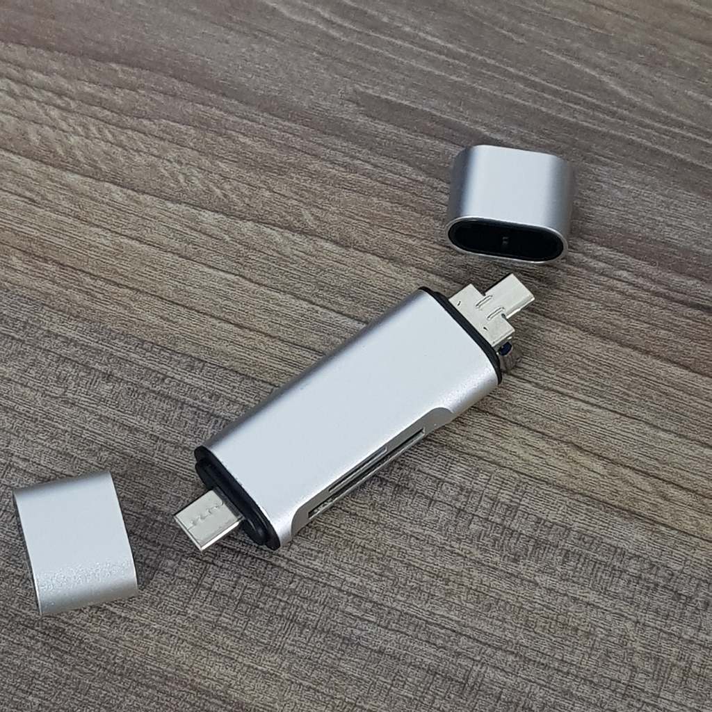 Đầu đọc thẻ nhớ TF, SD đa năng 3 đầu Micro usb, Type-c, USB vỏ nhôm cho laptop, điện thoại