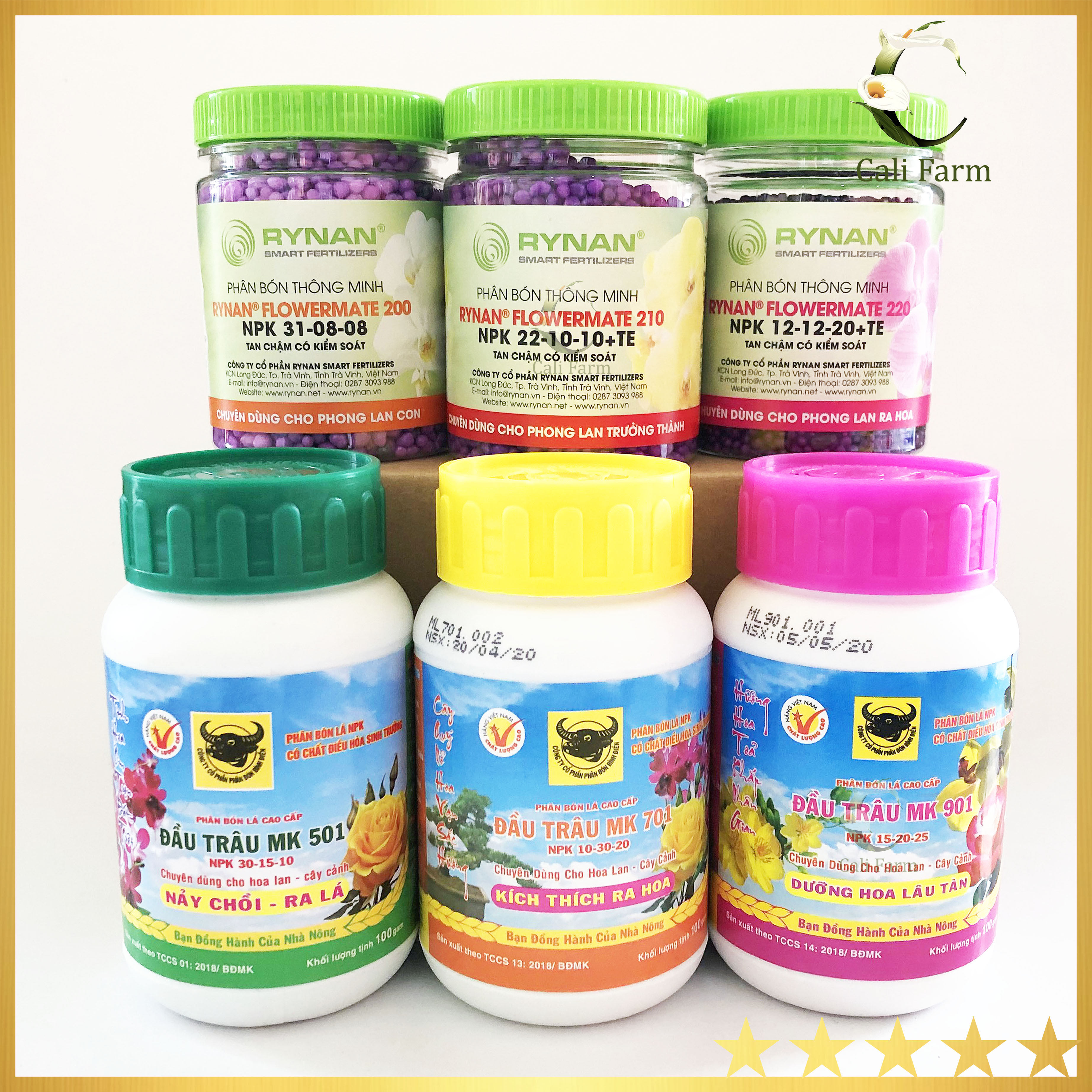[Combo 6 hộp] RYNAN+ĐẦU TRÂU phân bón gốc và bón lá cho tất cả giai đoạn của phong lan