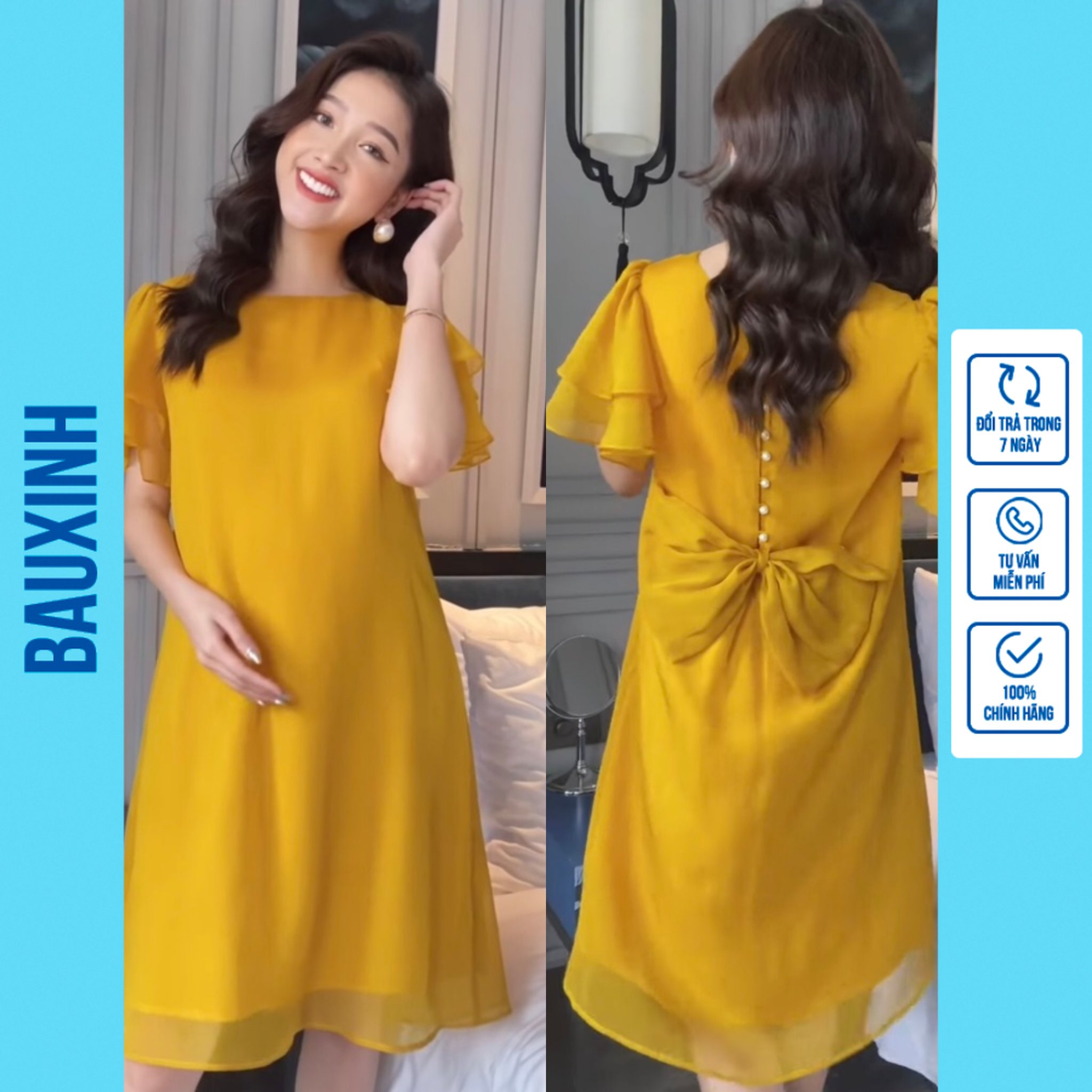 Váy bầu đẹp thiết kế eo chun - Đầm thiết kế cao cấp sau sinh